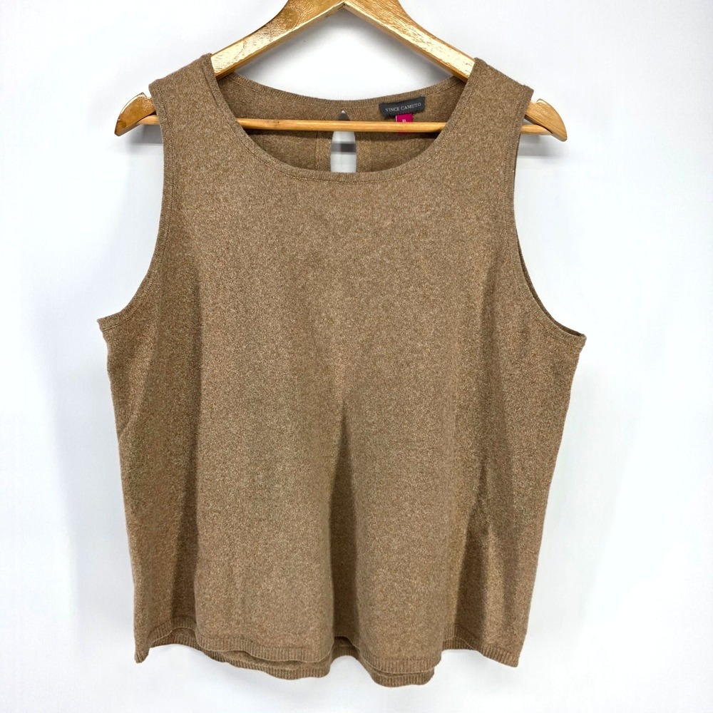 Vince Camuto Knit Tank Top Women XL Tan Sleeveless Keyhole Back Sweater Shell